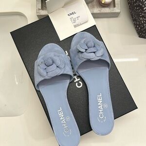 Chanel baby blue flat mule sandal BNIB